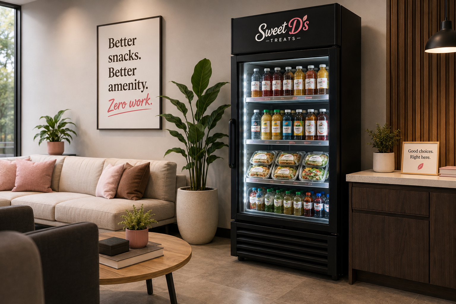 Sweet D's Smart Cooler in a modern office lounge